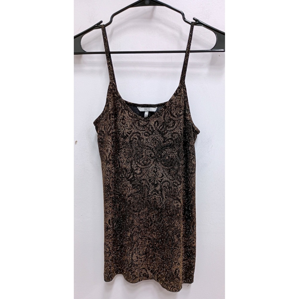 BKE Y2K Cami Tank Top Women Small Black Gold Metallic Paisley Glam